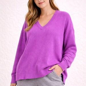 Well Loved Beyond Yoga Purple V-Neck Oversized Pullover XL